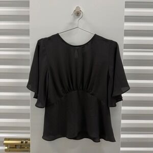 Express Black Flutter Sleeve Peplum Blouse Keyhole Back Top Small